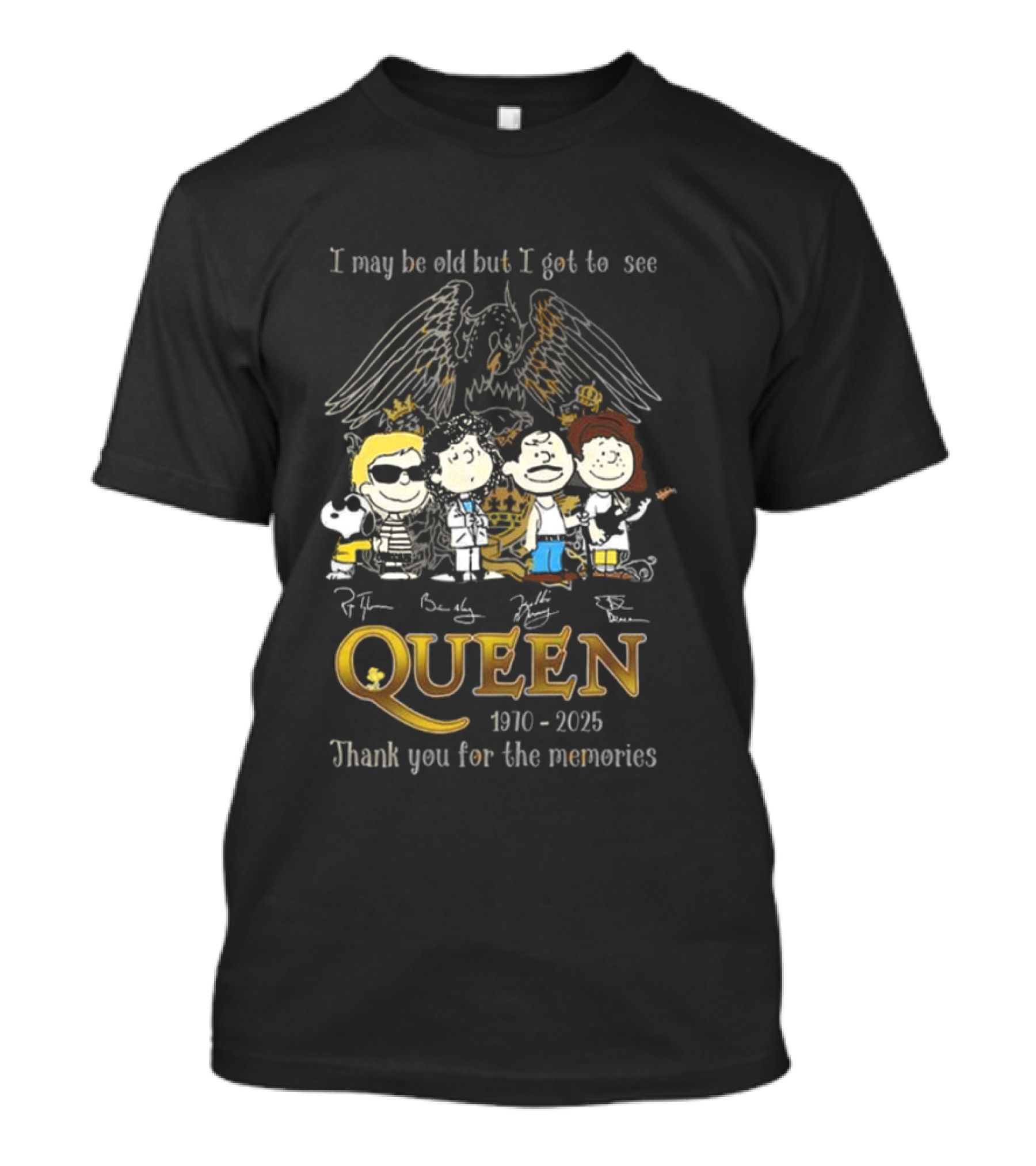Peanuts Characters Queen 1970-2025 Thank You For The Memories Signatures T-Shirt