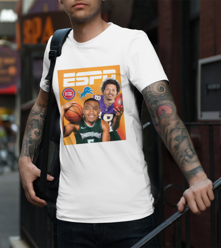 Cade Cunningham Amon Ra St. Brown ESPN Detroit Pistons Lions Timberwolves T-Shirt