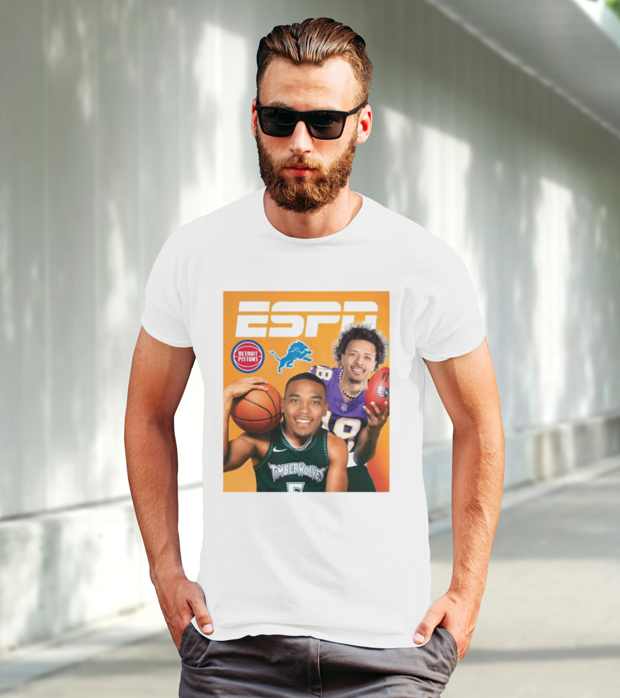 Cade Cunningham Amon Ra St. Brown ESPN Detroit Pistons Lions Timberwolves T-Shirt