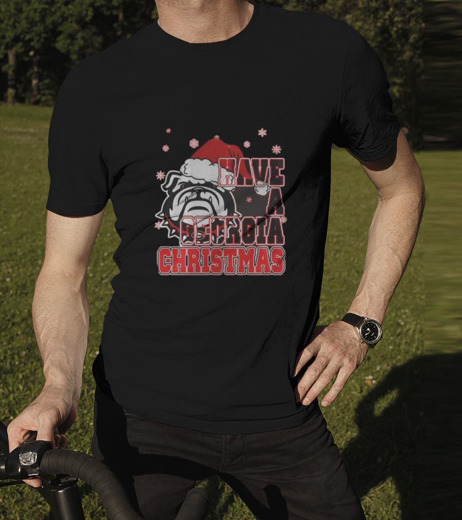 Have A Georgia Christmas Bulldogs Santa Hat Snowflakes T-Shirt