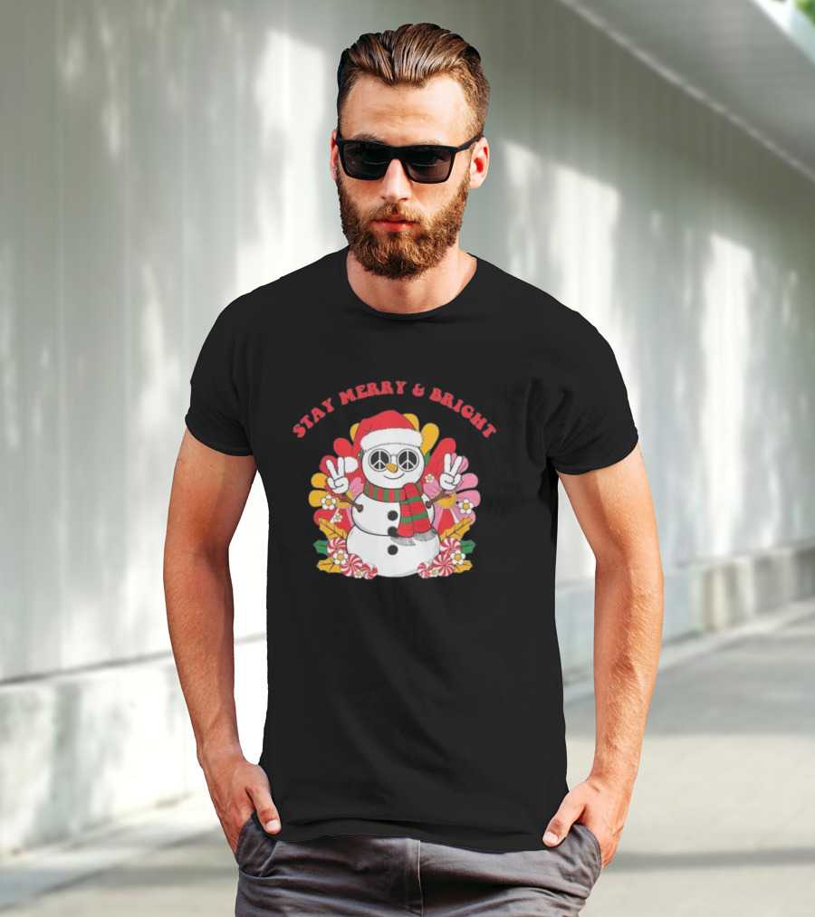 Stay Merry And Bright Peaceful Snowman Christmas T-Shirt