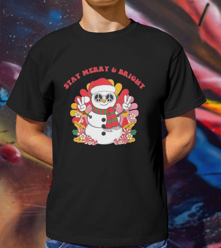 Stay Merry And Bright Peaceful Snowman Christmas T-Shirt