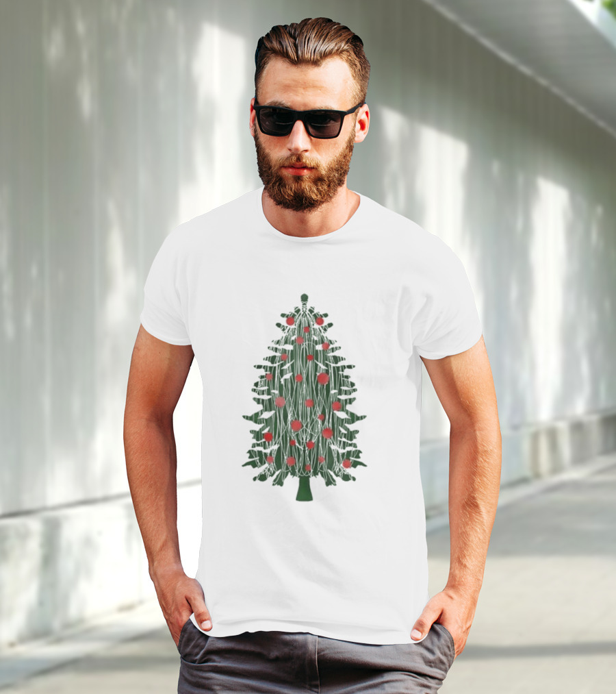 Tinsel Christmas Tree With Red Ornaments T-Shirt