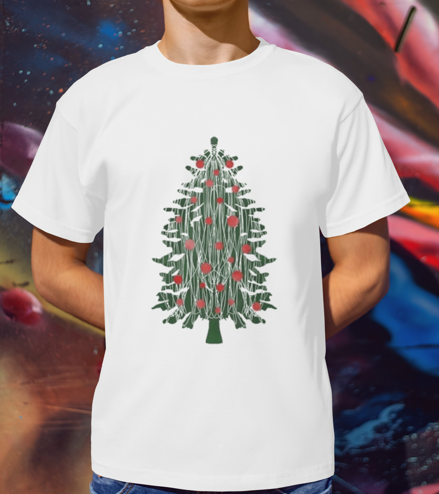 Tinsel Christmas Tree With Red Ornaments T-Shirt