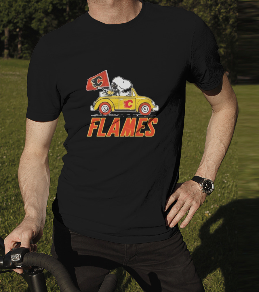 Snoopy Woodstock Driving Calgary Flames Car T-Shirt