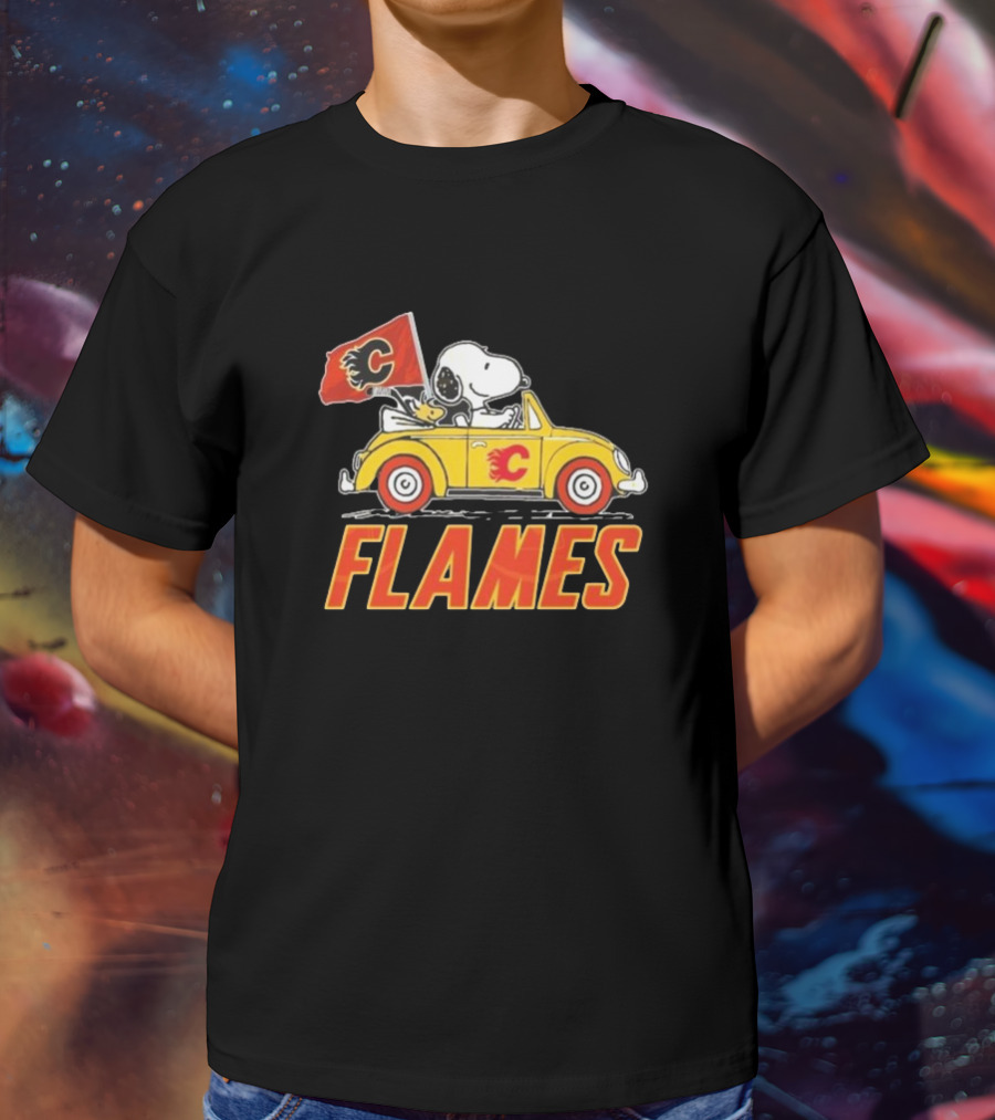 Snoopy Woodstock Driving Calgary Flames Car T-Shirt