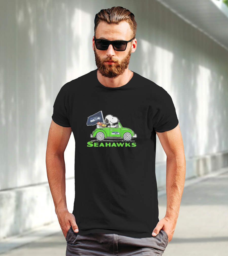 Snoopy And Woodstock Driving Seattle Seahawks Car T-Shirt
