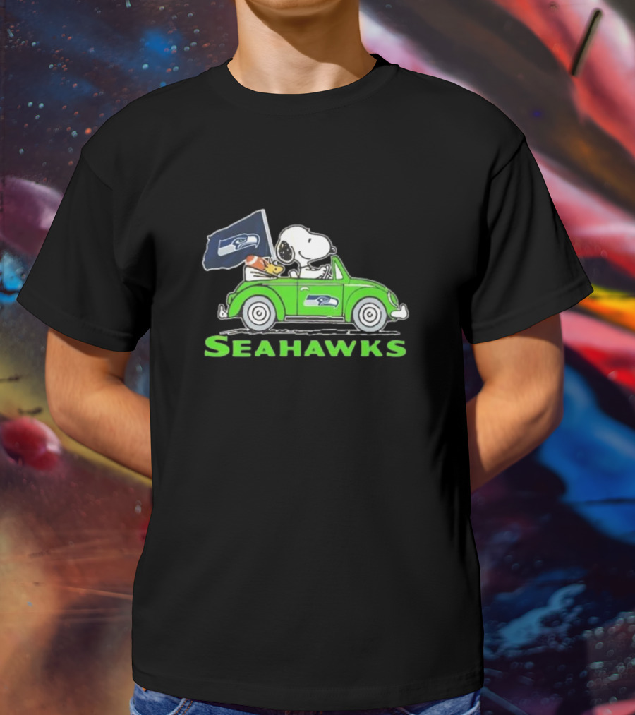 Snoopy And Woodstock Driving Seattle Seahawks Car T-Shirt