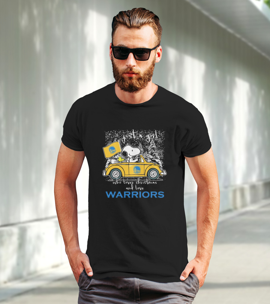 Just A Girl Who Loves Christmas And Golden State Warriors Snoopy And Woodstock Peanuts T-Shirt