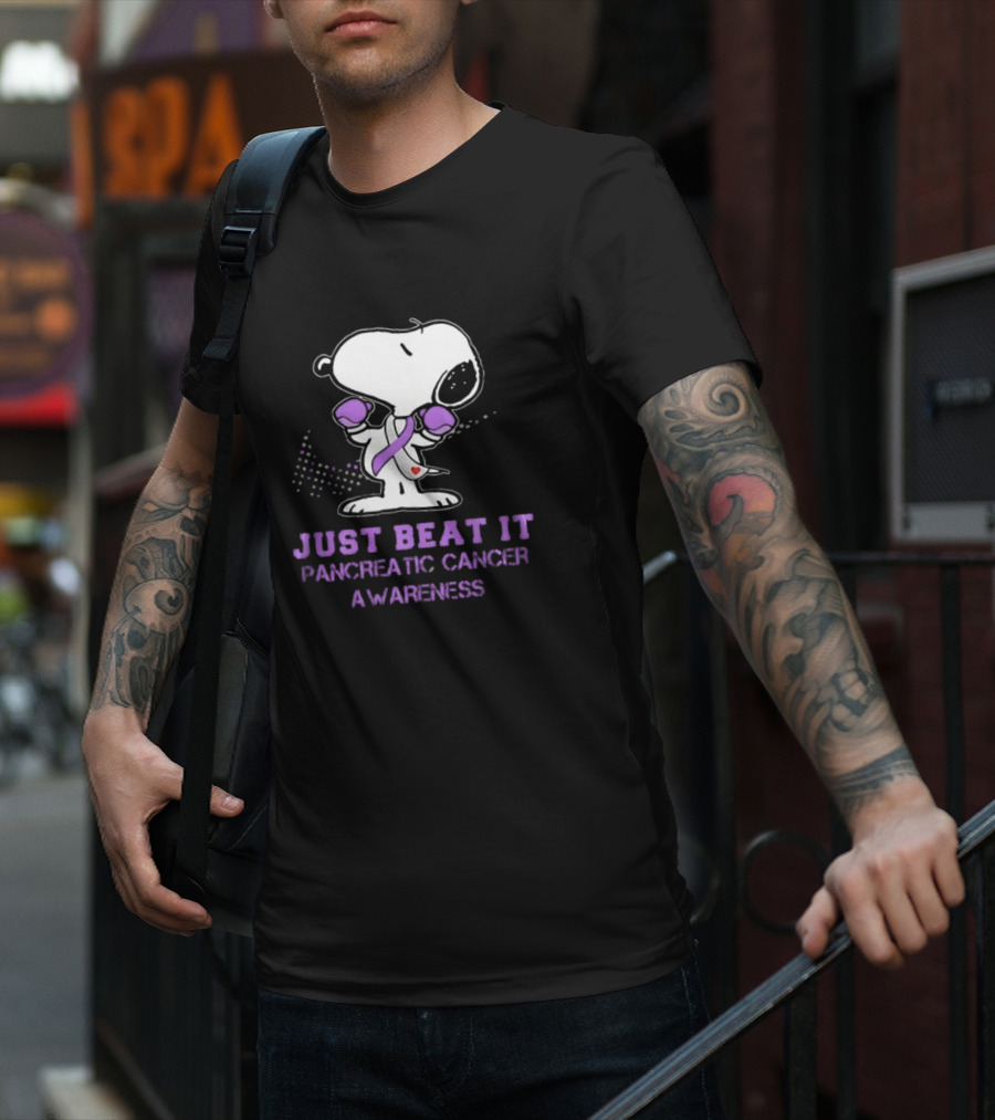 Snoopy Just Beat It Pancreatic Cancer Awareness T-Shirt