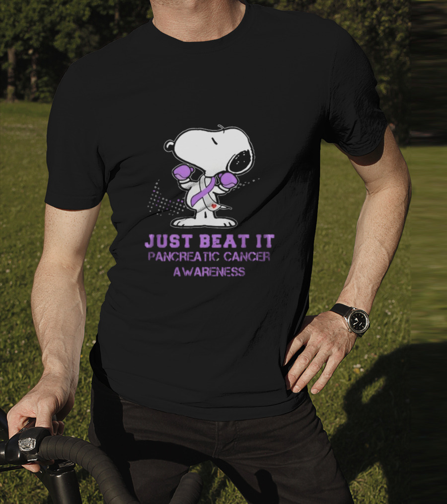 Snoopy Just Beat It Pancreatic Cancer Awareness T-Shirt