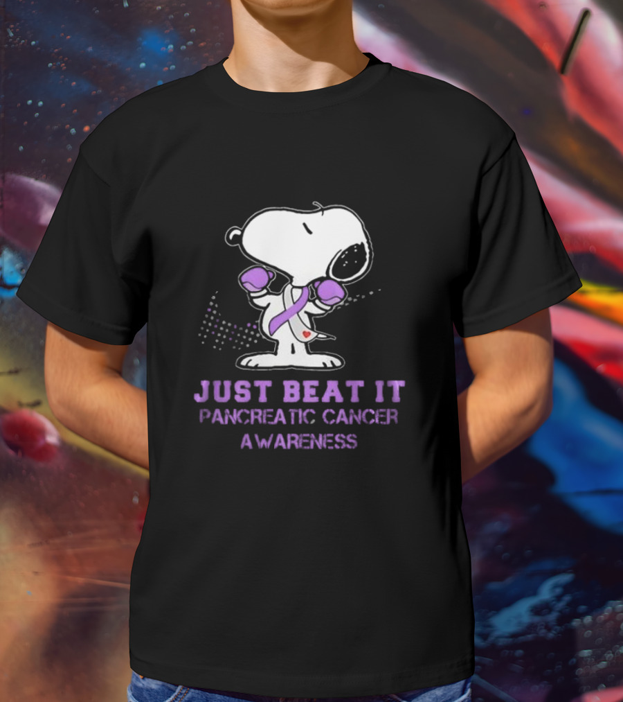 Snoopy Just Beat It Pancreatic Cancer Awareness T-Shirt