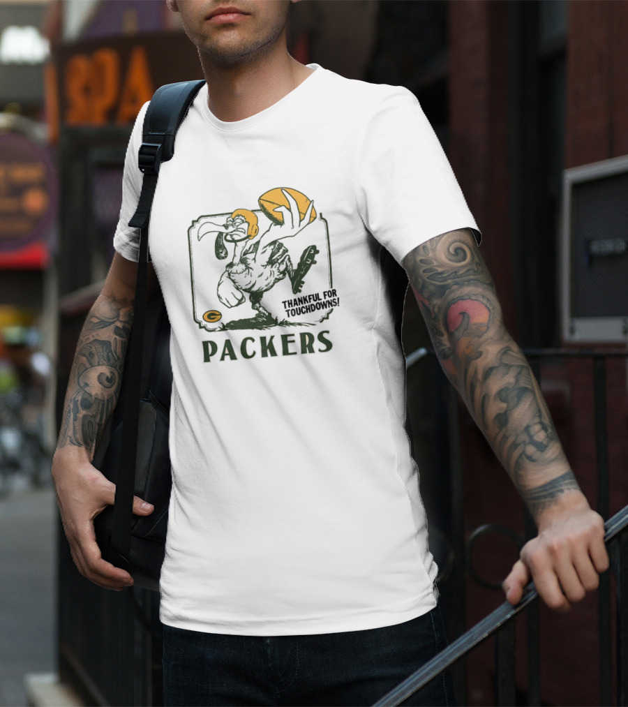 Packers Thankful For Touchdowns Football Turkey Cartoon T-Shirt