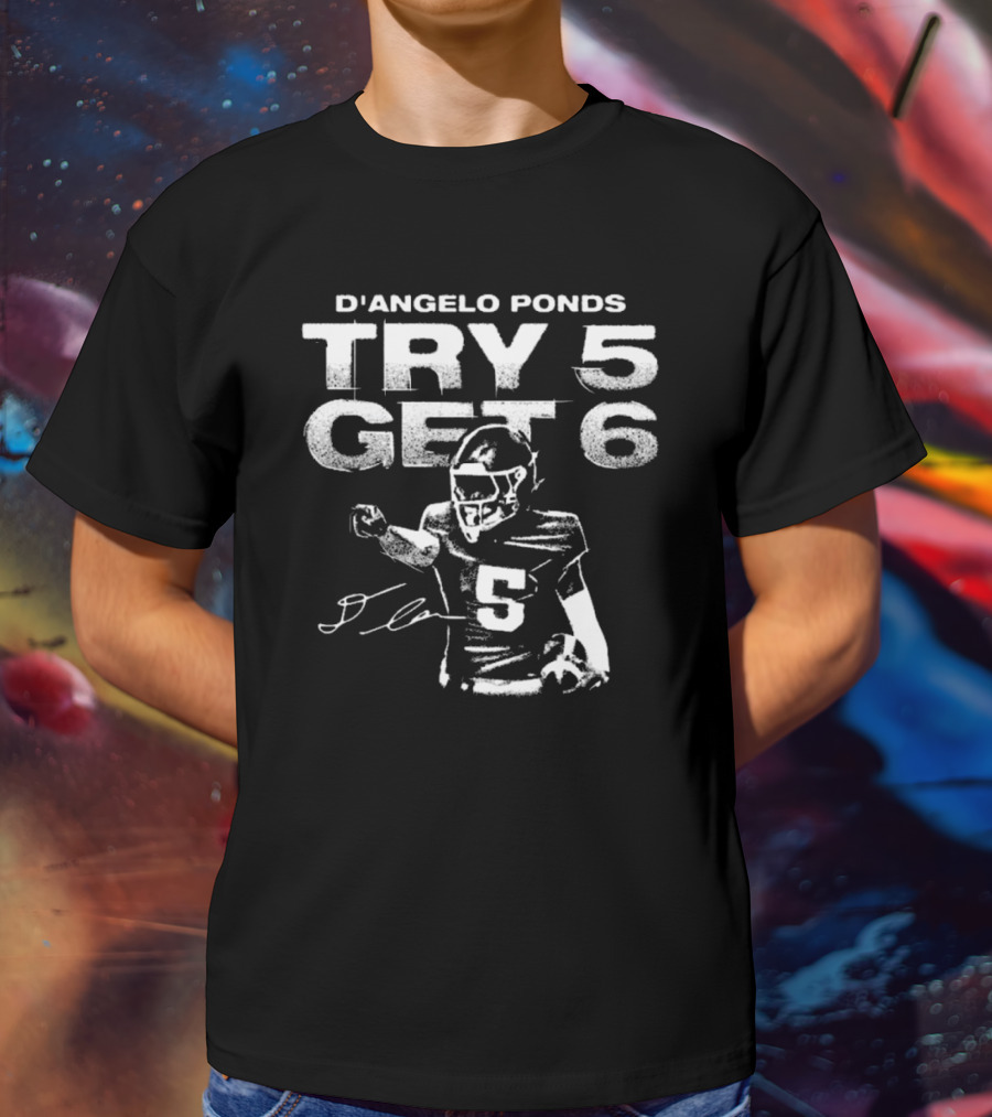 D'Angelo Ponds Try 5 Get 6 Indiana Hoosiers Football Signature T-Shirt