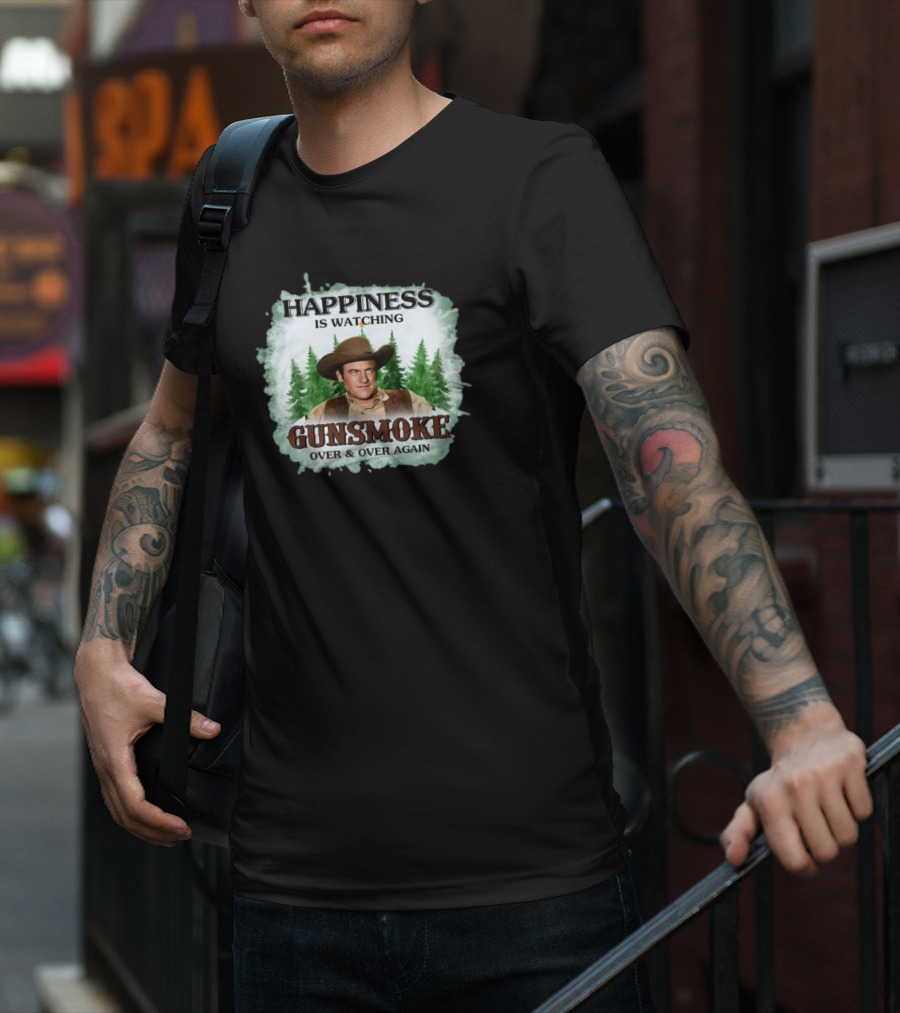 Happiness Is Watching Gunsmoke Over And Over Again Merry Christmas T-Shirt