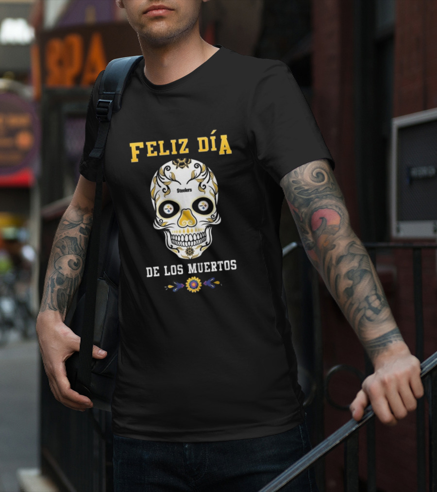 Pittsburgh Steelers Feliz Dia De Los Muertos Skull T-Shirt