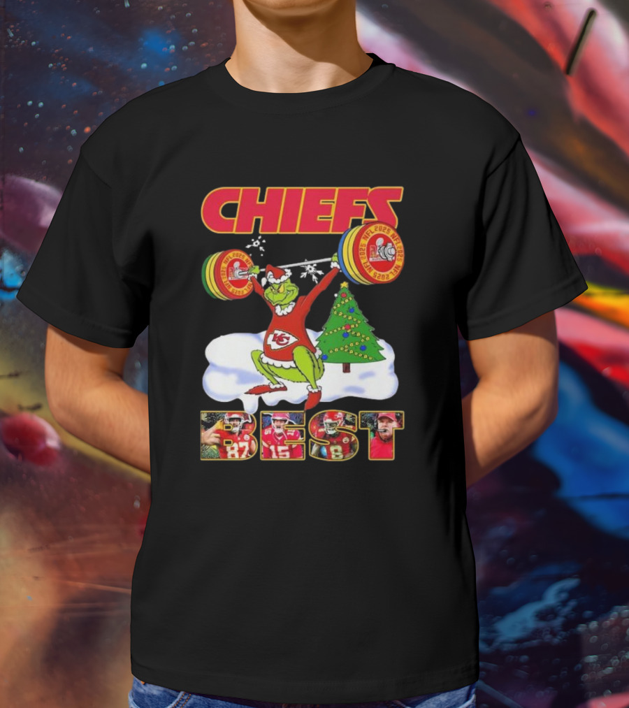Chiefs Grinch Lifting Weights Christmas Tree NFL 2025 Best T-Shirt