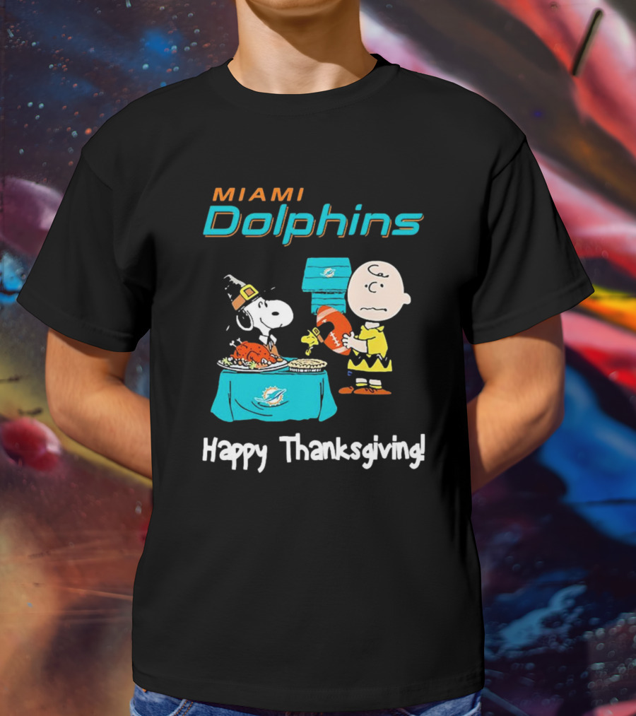 Miami Dolphins Peanuts NFL Football Happy Thanksgiving T-Shirt