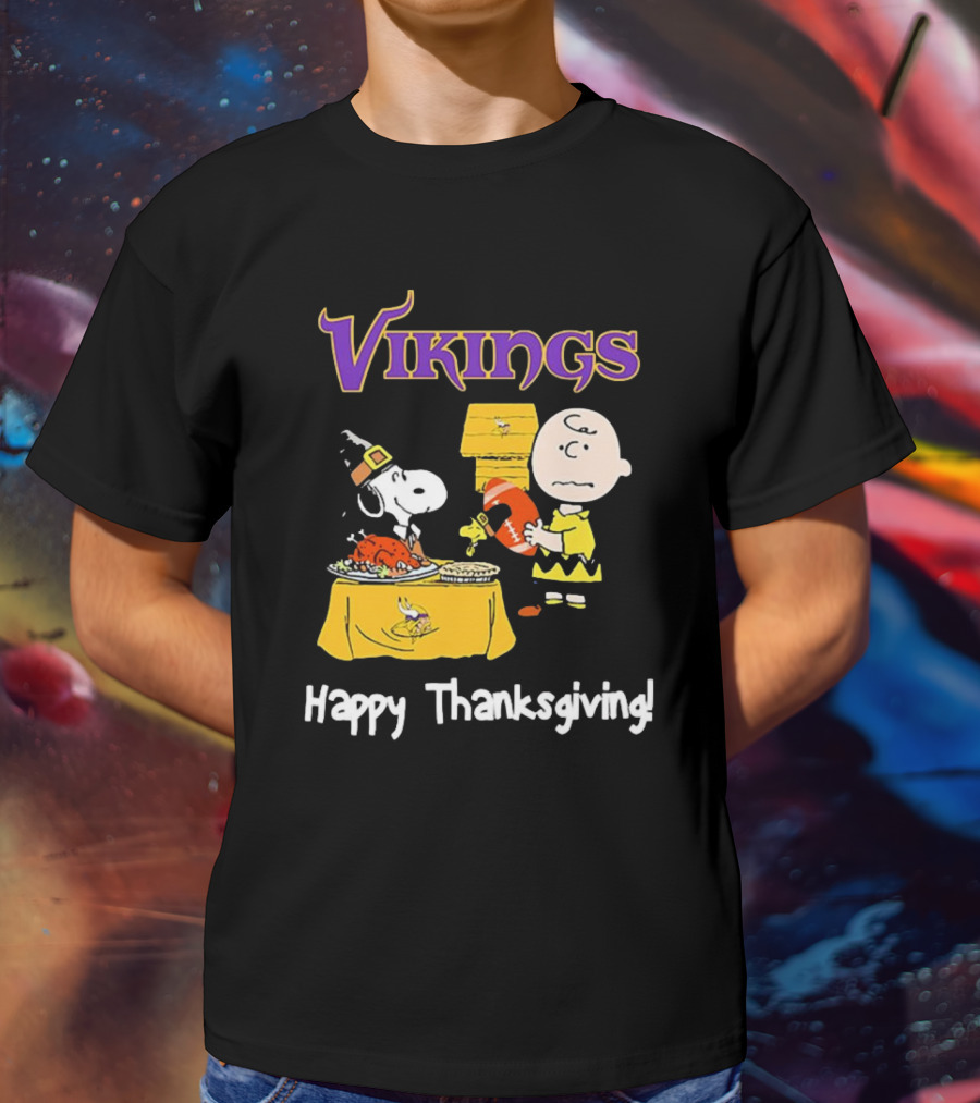 Peanuts Minnesota Vikings NFL Football Snoopy Charlie Brown Happy Thanksgiving T-Shirt