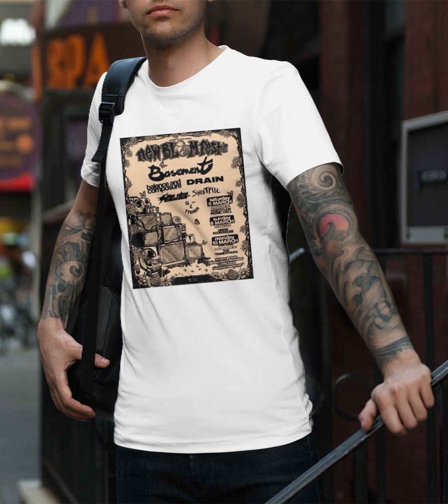 New Bloom Fest 2025 Basement Balance And Composure Drain Turnover Live Concert March 8-10 T-Shirt