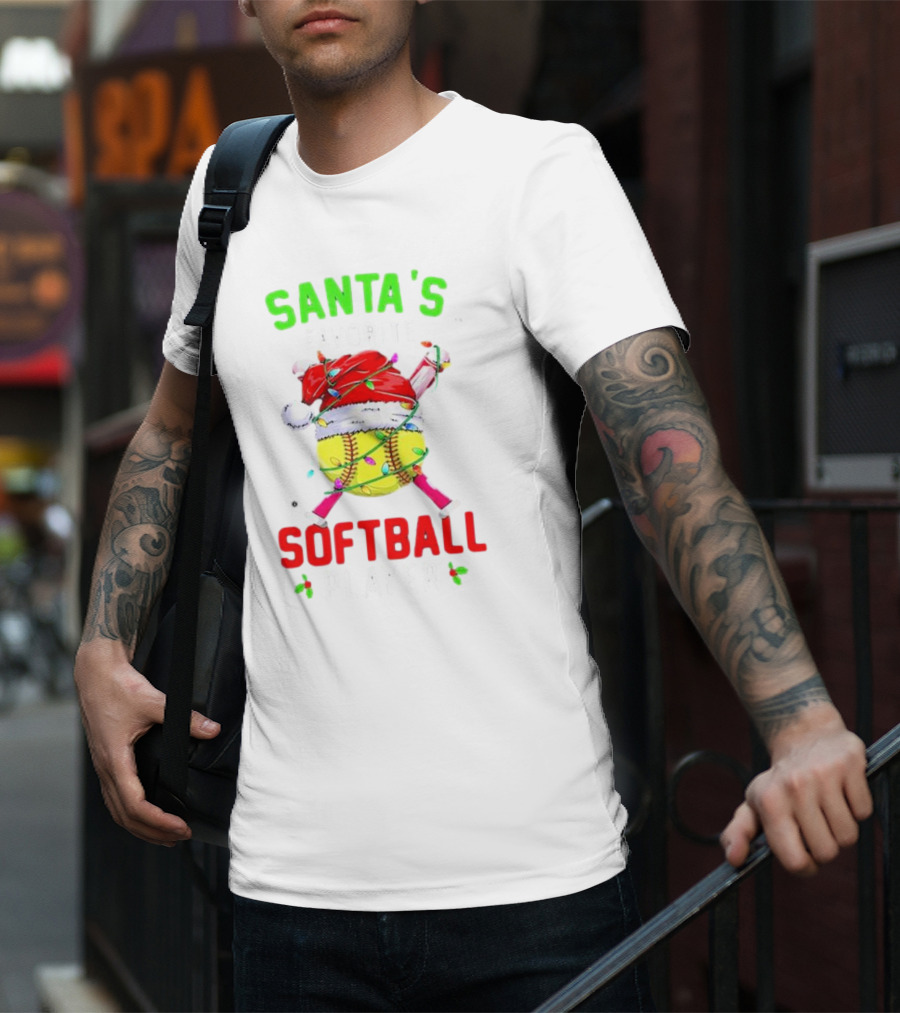 Santa's Favorite Softball Christmas Player T-Shirt
