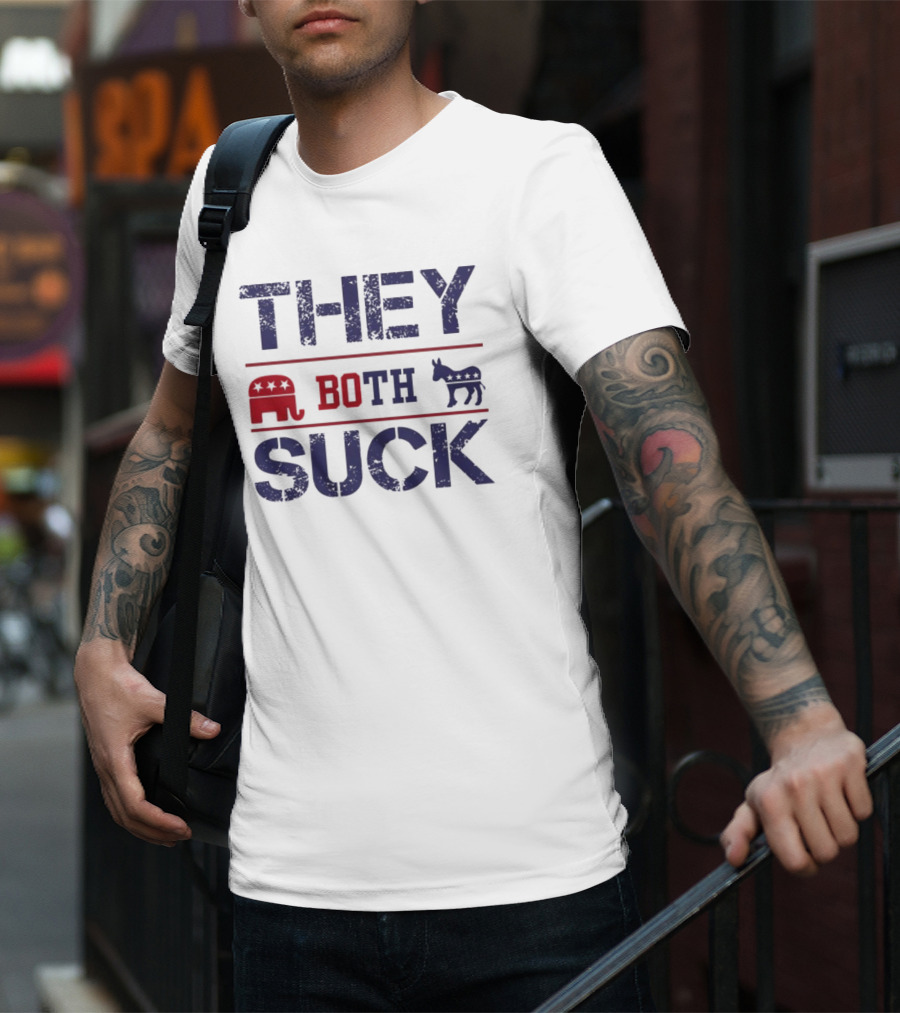 THEY BOTH SUCK Anti Republican Elephant Donkey Political T-Shirt