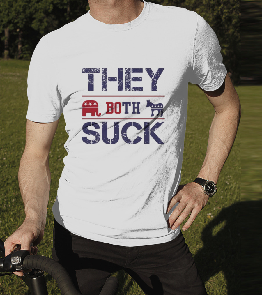 THEY BOTH SUCK Anti Republican Elephant Donkey Political T-Shirt