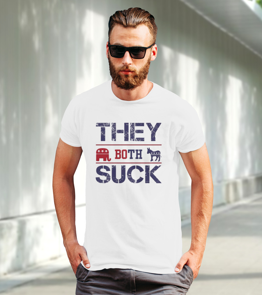 THEY BOTH SUCK Anti Republican Elephant Donkey Political T-Shirt