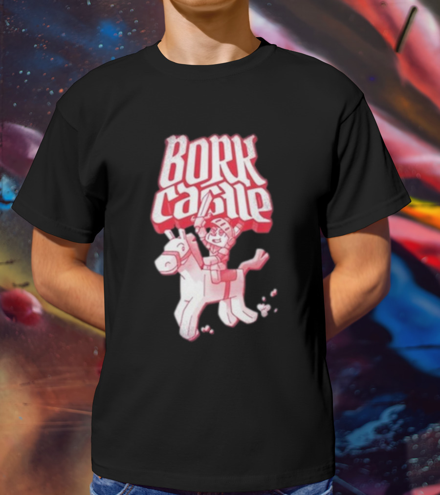 Bork Castle Cartoon Knight Riding Horse T-Shirt