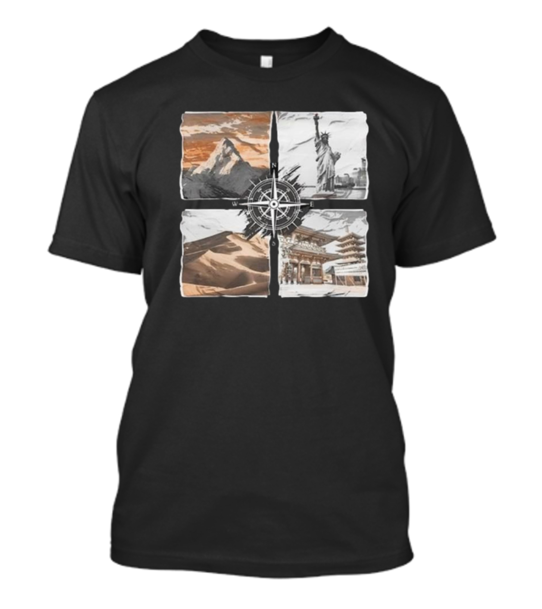 Dads Being Dudes Live Your Life Vintage Mountain Dunes Statue Of Liberty Pagoda Compass T-Shirt