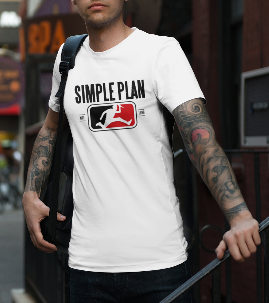 SIMPLE PLAN SP MTL 1999 Baseball Style Logo Jumping Figure T-Shirt
