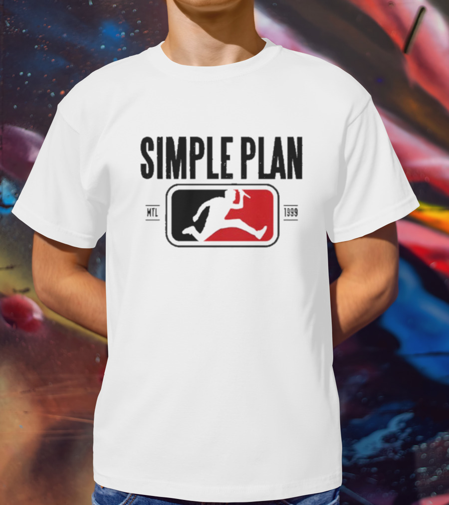 SIMPLE PLAN SP MTL 1999 Baseball Style Logo Jumping Figure T-Shirt
