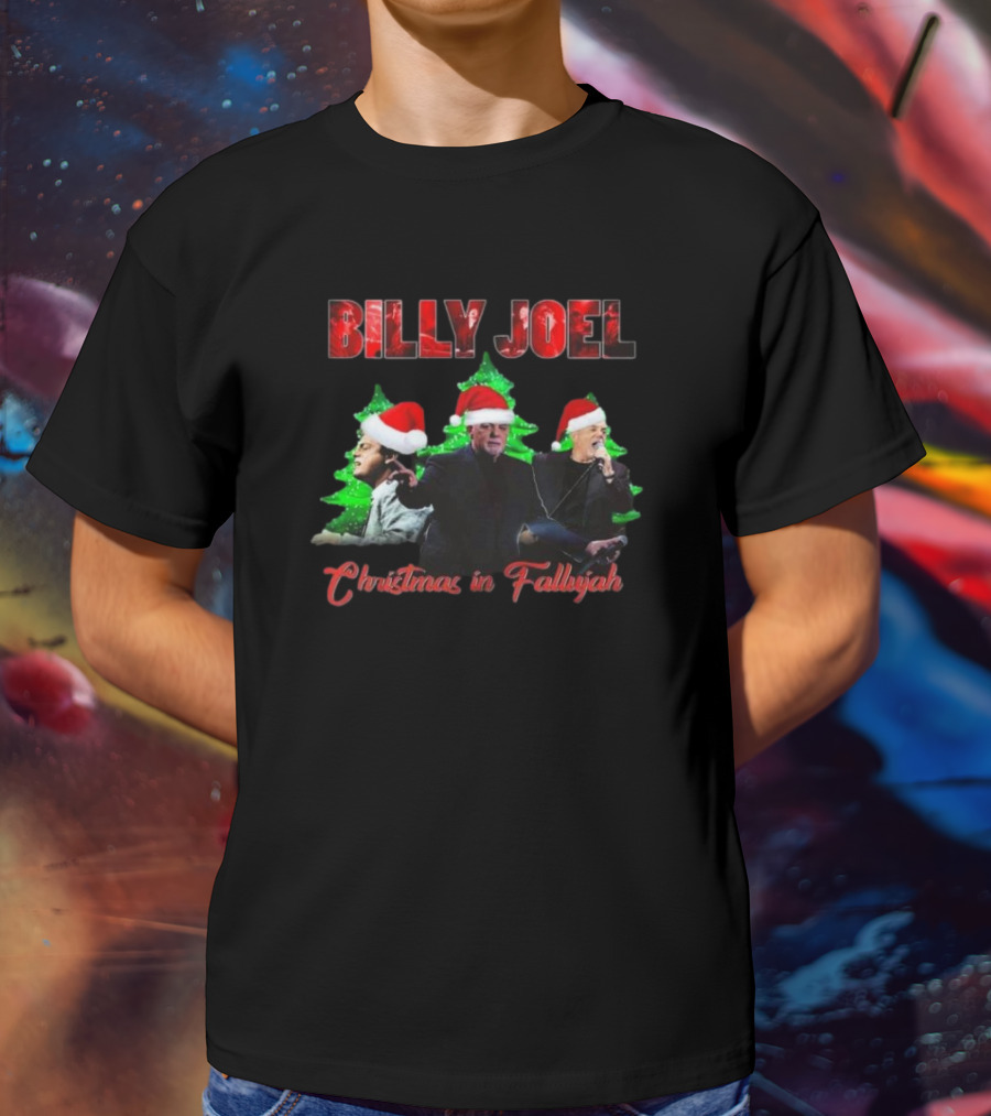 Billy Joel Christmas In Fallujah Santa Hat Green Tree Trio T-Shirt