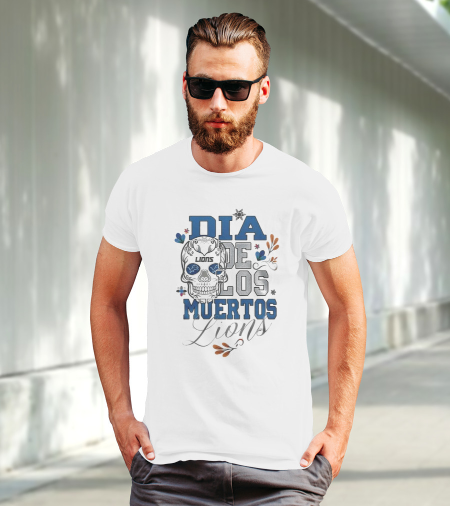 Detroit Lions Dia De Los Muertos Skull Lions T-Shirt