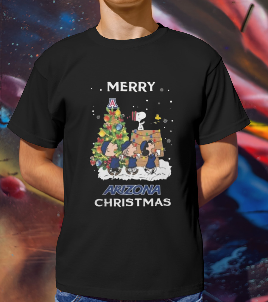 Arizona Wildcats Snoopy Peanuts Merry Christmas Tree T-Shirt