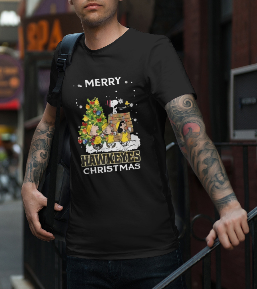 Merry Hawkeyes Christmas Snoopy And Friends Iowa T-Shirt