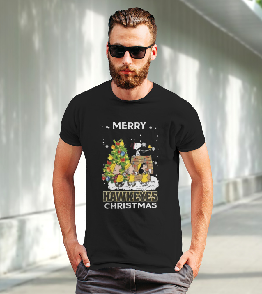 Merry Hawkeyes Christmas Snoopy And Friends Iowa T-Shirt
