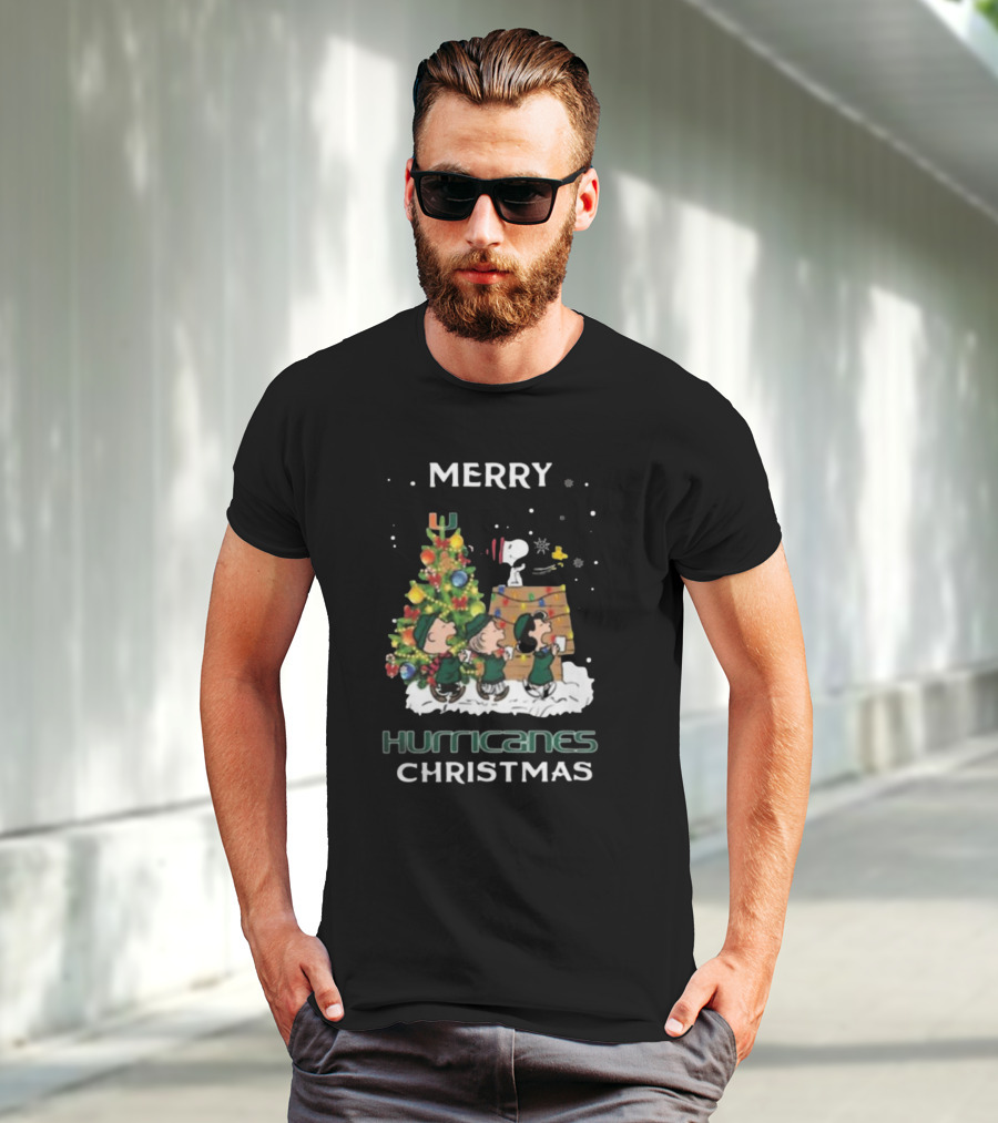 Miami Hurricanes Snoopy Friends Merry Christmas T-Shirt