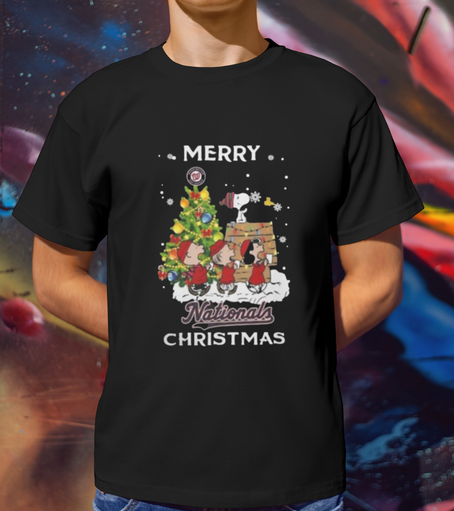 Merry Nationals Christmas Snoopy And Friends With Washington Nationals Logo T-Shirt