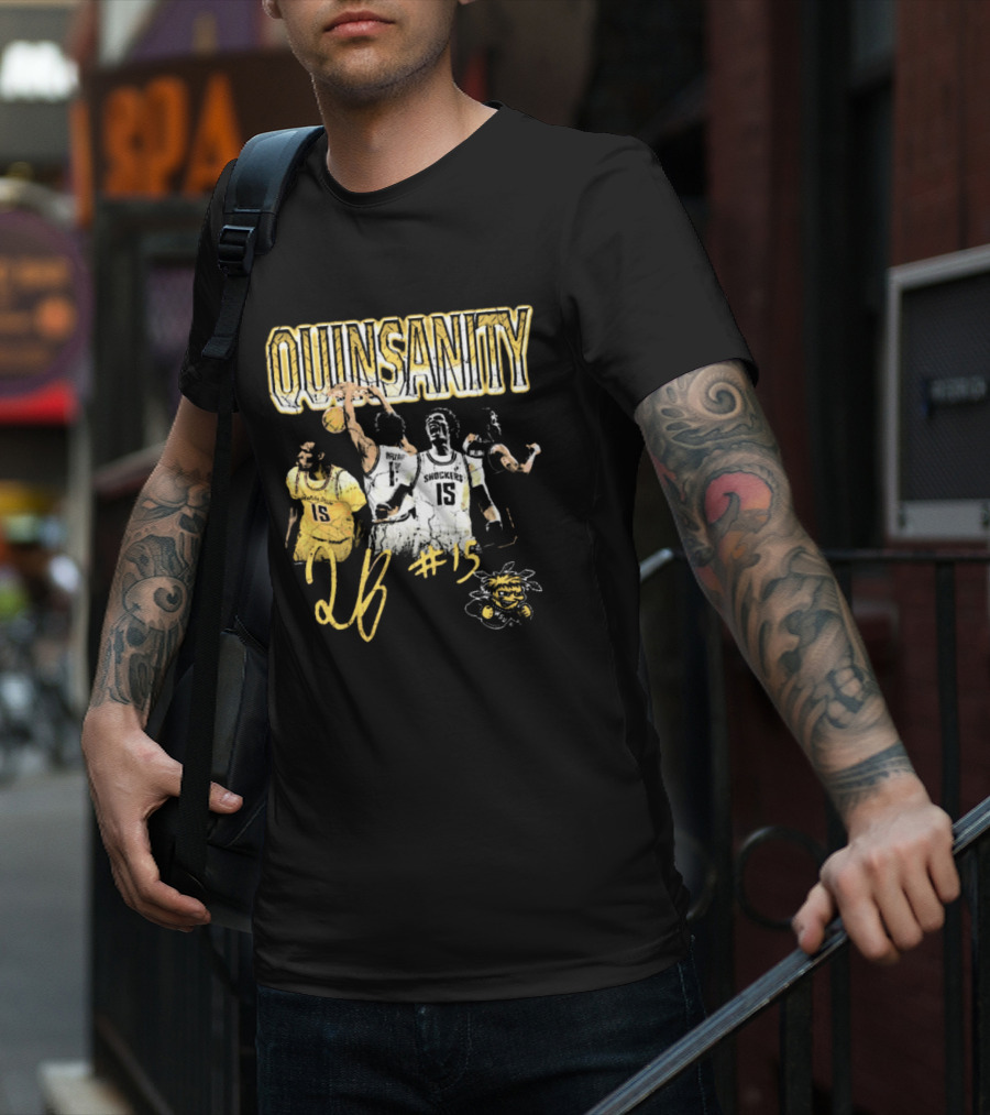 Quinsanity QB #15 Wichita State Shockers Basketball 90s Washed Signature T-Shirt