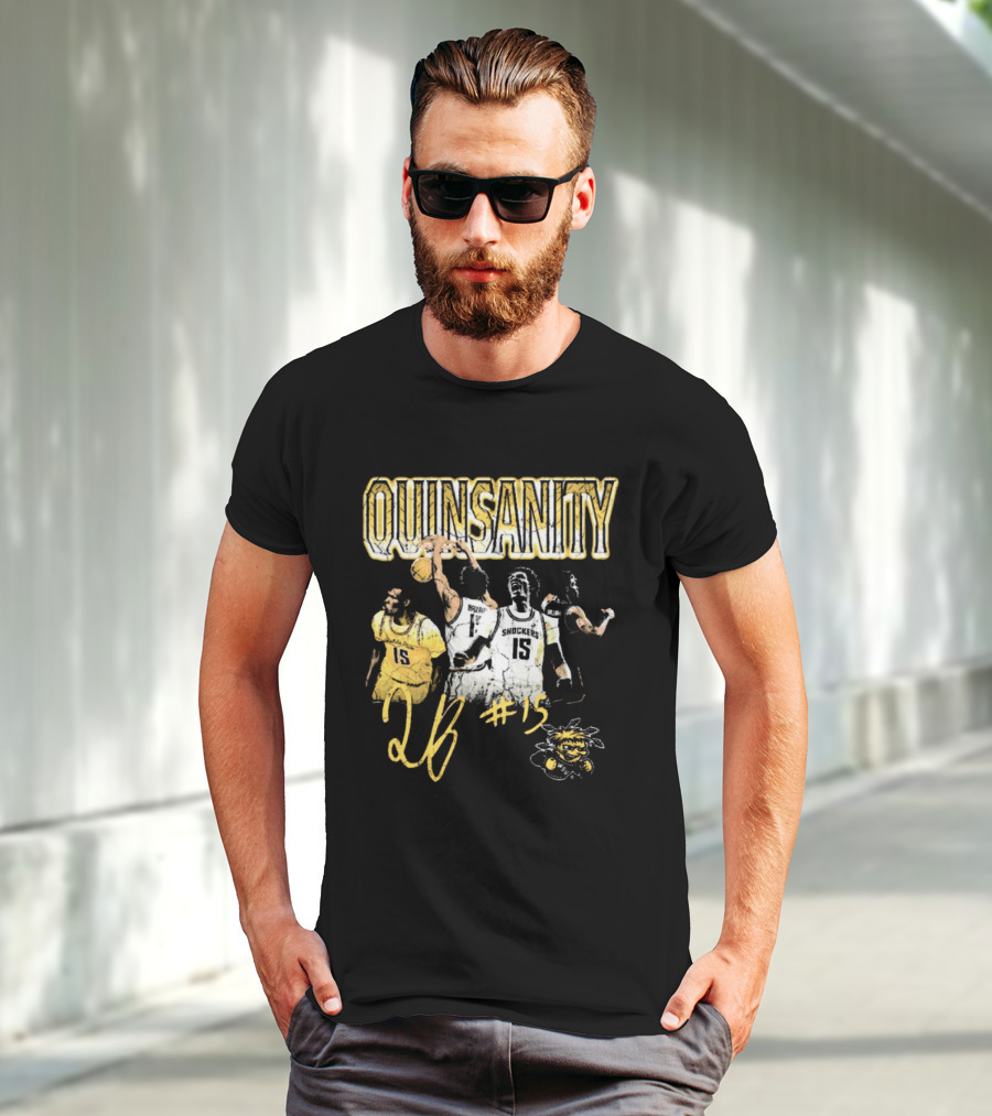 Quinsanity QB #15 Wichita State Shockers Basketball 90s Washed Signature T-Shirt