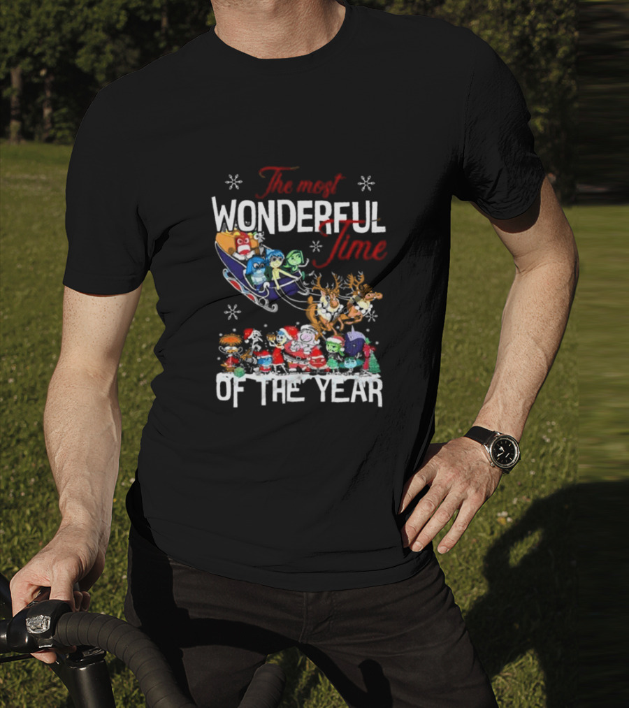 Inside Out The Most Wonderful Time Of The Year Christmas Characters Sleigh Reindeer T-Shirt