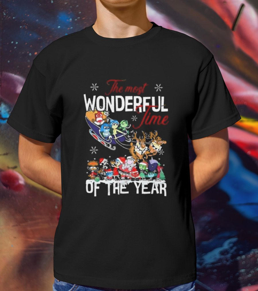 Inside Out The Most Wonderful Time Of The Year Christmas Characters Sleigh Reindeer T-Shirt