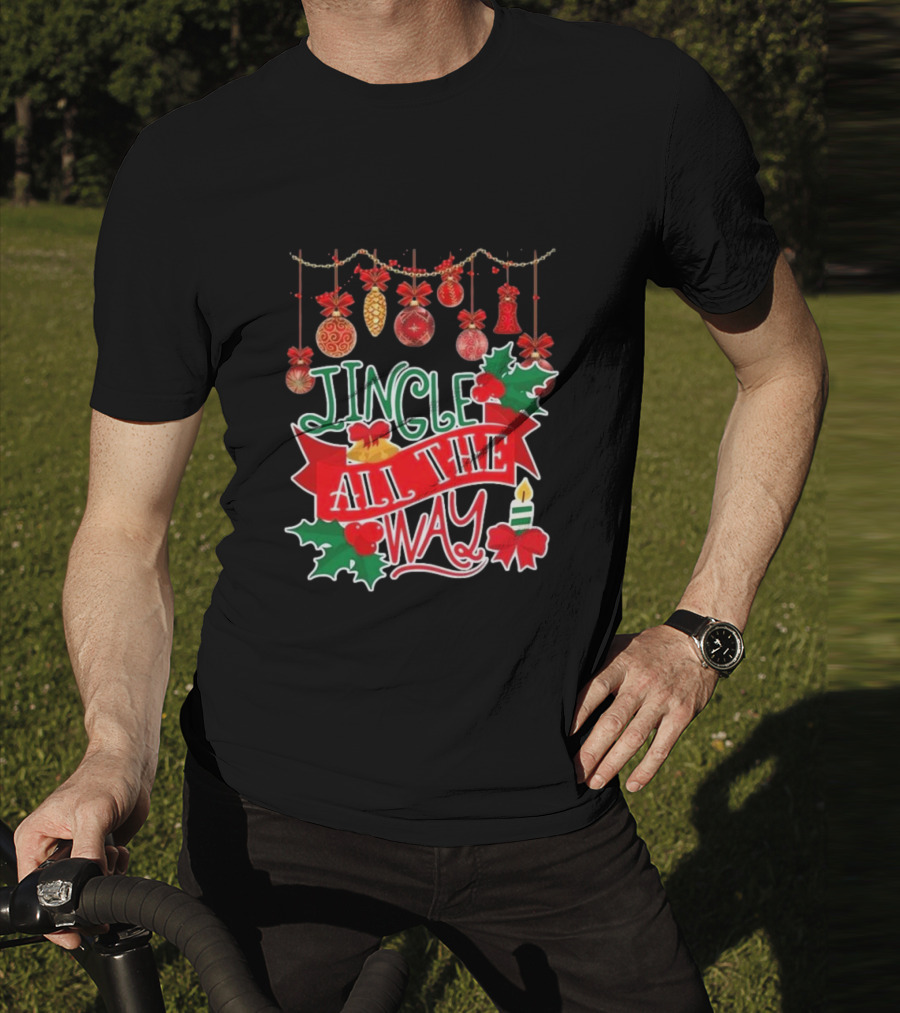Jingle All The Way Christmas Decorations Candle Holly Ribbon Ornaments T-Shirt
