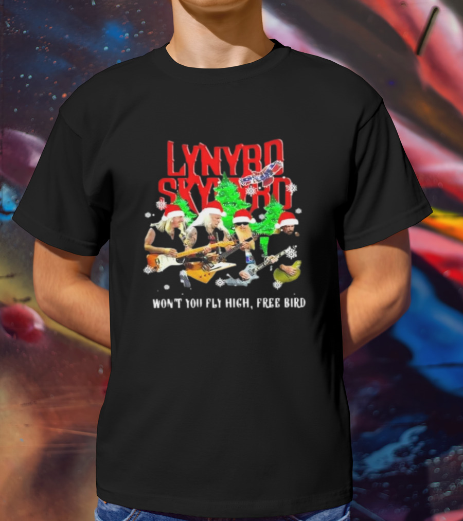 Lynyrd Skynyrd Won’t You Fly High Free Bird Christmas Holiday Band Santa Hats T-Shirt