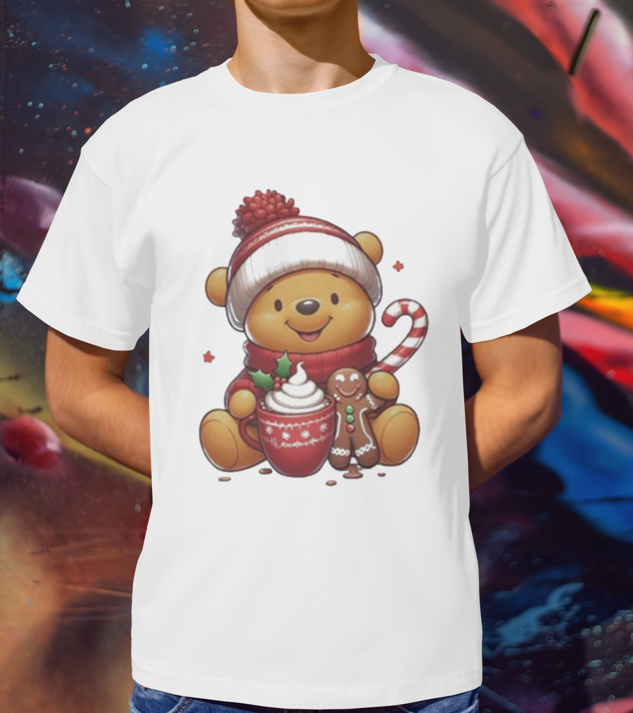 Winnie The Pooh Christmas Cocoa Candy Cane Gingerbread T-Shirt