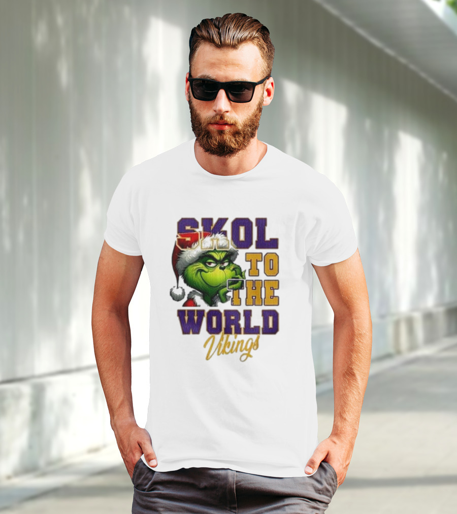 Minnesota Vikings Christmas The Grinch Skol To The World T-Shirt