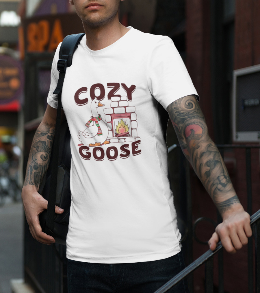 COZY GOOSE CHRISTMAS FIREPLACE SCARF T-Shirt