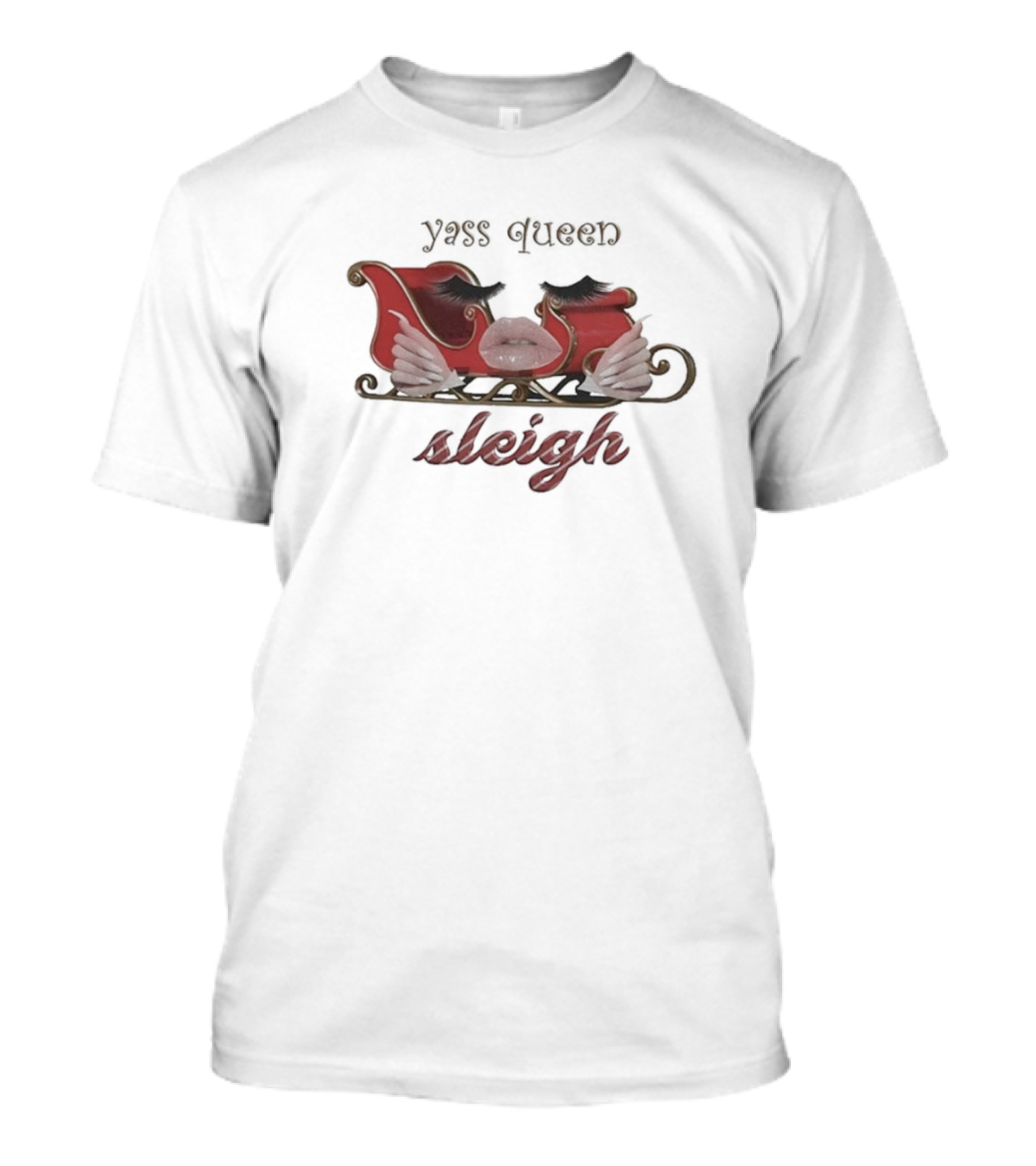 Yass Queen Sleigh Red Lips Fake Eyelashes T-Shirt