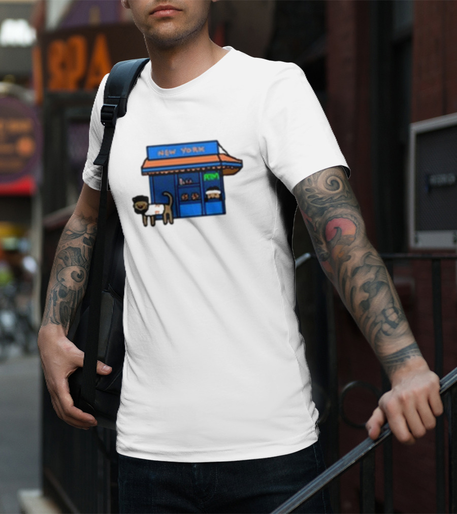 New York Bodega Kat With Blue Storefront And ATM T-Shirt